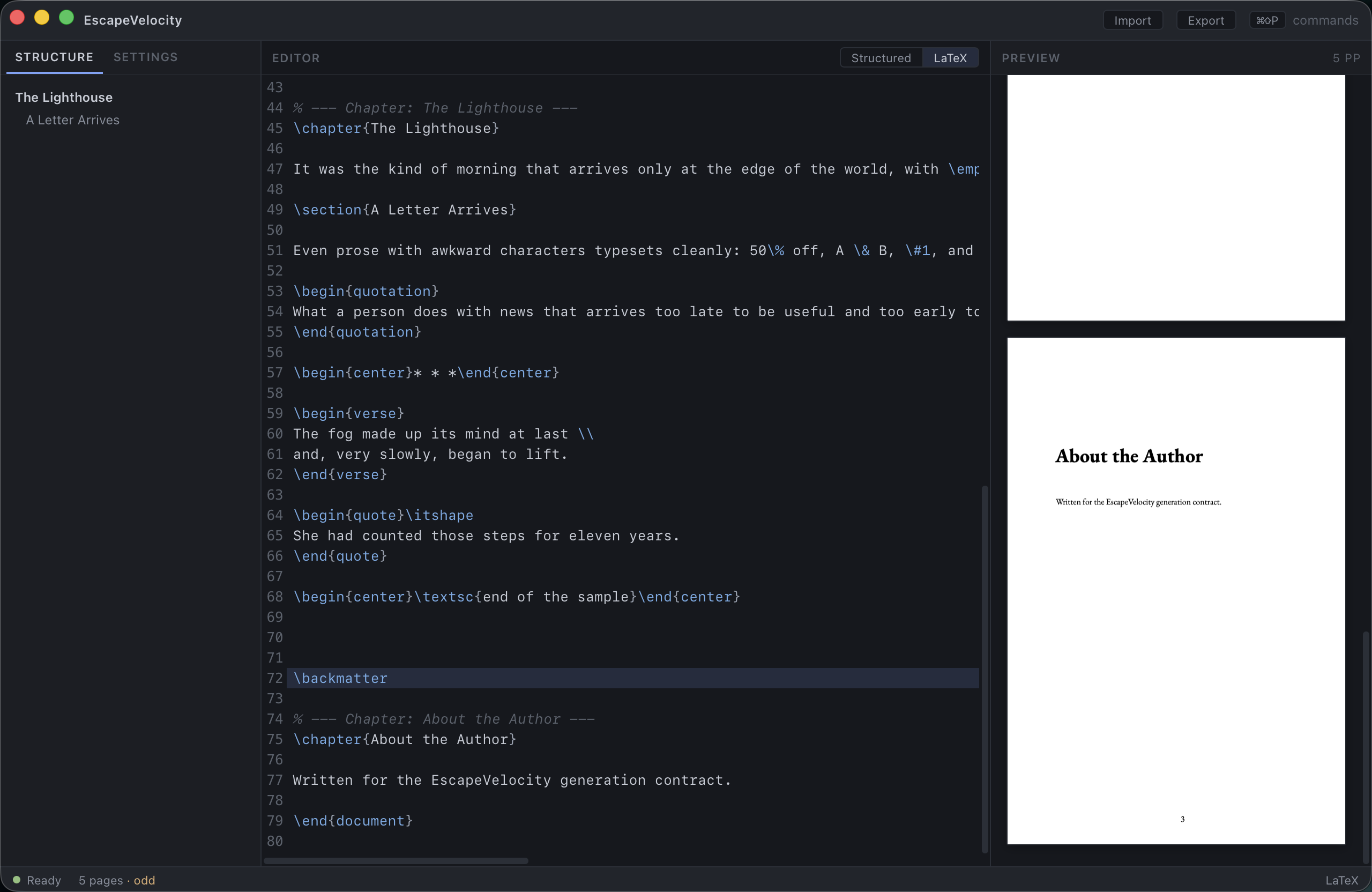 The generated LaTeX source view