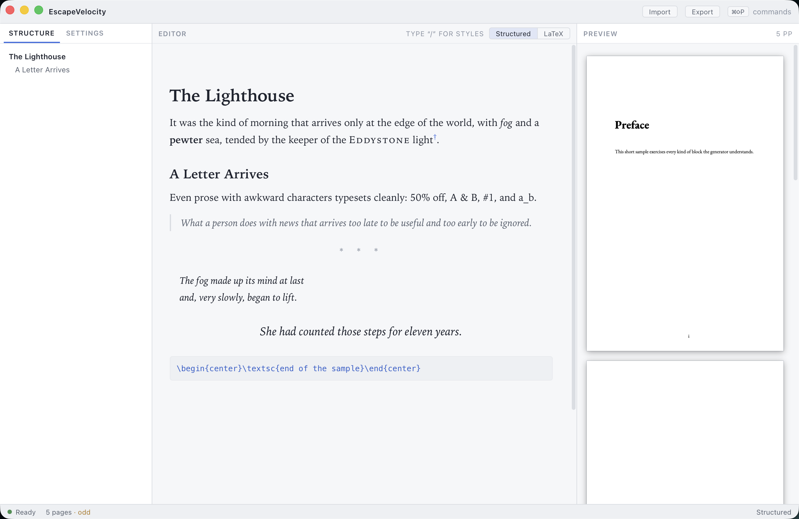 The workspace in the light theme
